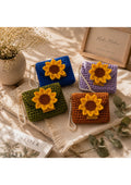 Handmade Crochet Sunflower Pouch Bag (Pack of 3) – Knit Floral Coin Purse Set