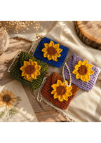 Handmade Crochet Sunflower Pouch Bag (Pack of 3) – Knit Floral Coin Purse Set