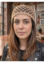 Handmade Crochet Mesh Skull Cap – Boho Fishnet Hair Bandana Headwrap