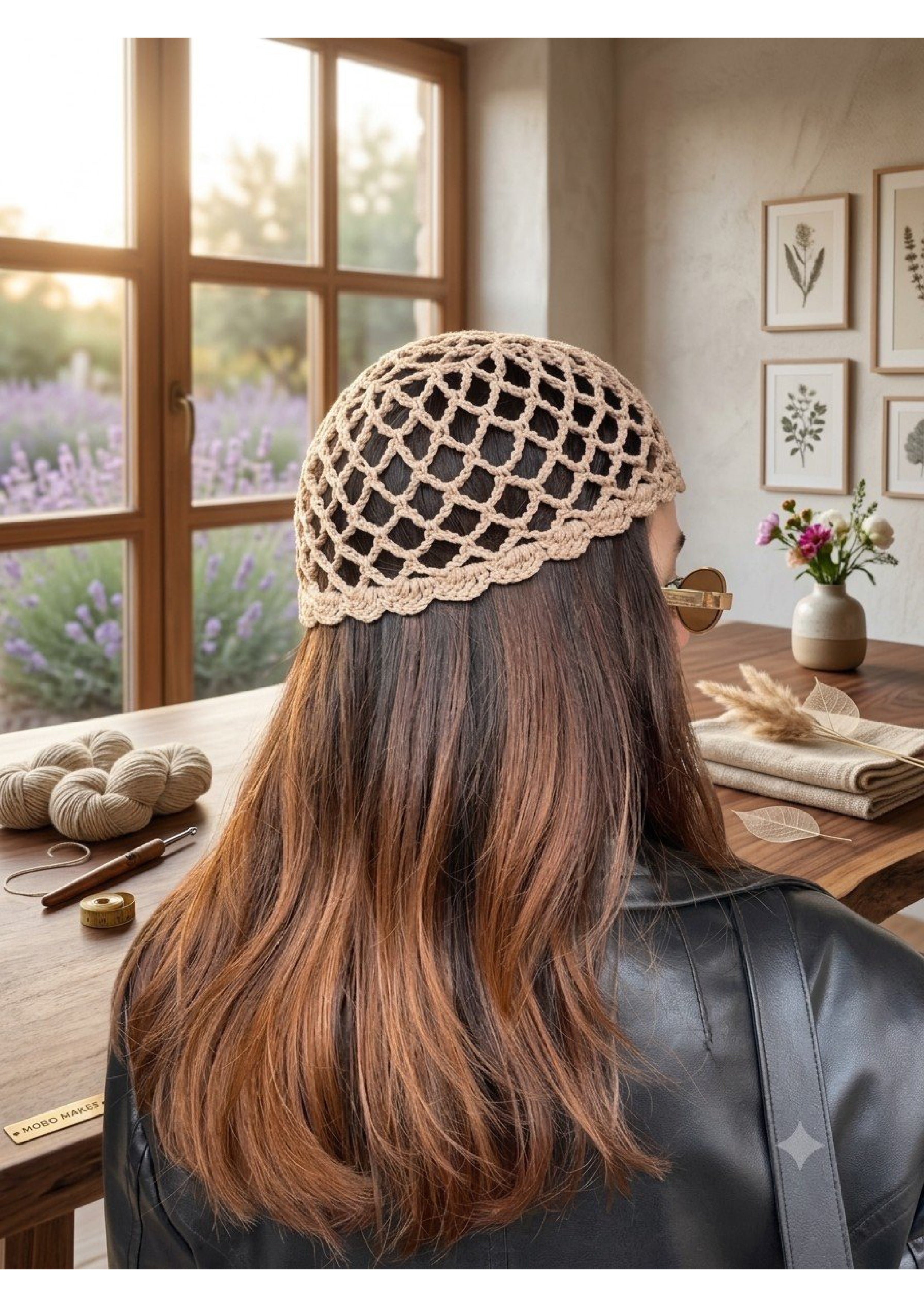Handmade Crochet Mesh Skull Cap – Boho Fishnet Hair Bandana Headwrap