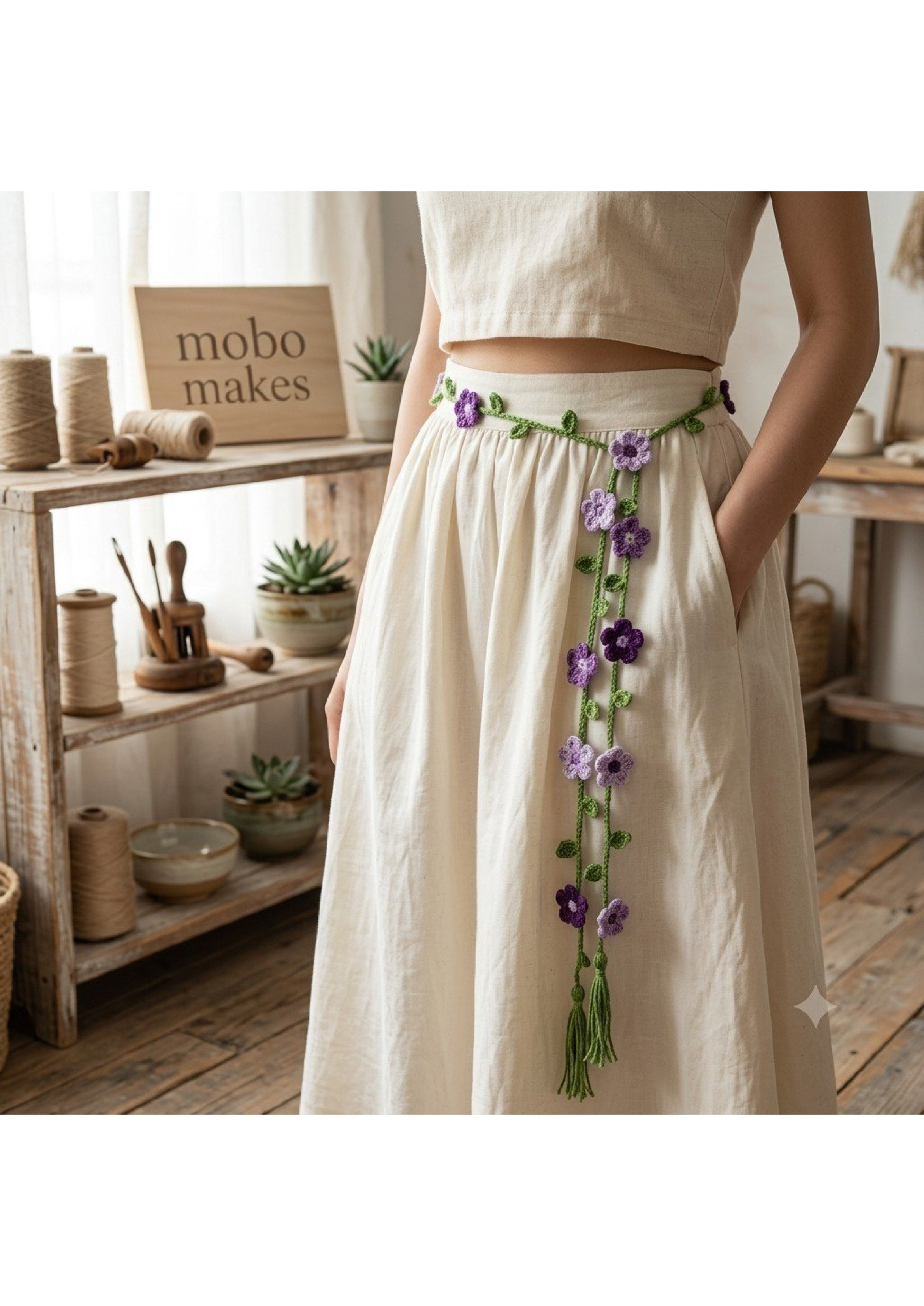 Handmade Crochet Flower Belt – Cottagecore Floral Vine Waist Strap | Mobo Makes