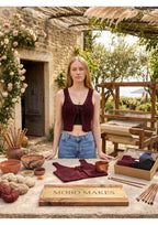 Handmade Crochet Tie-Front Vest – Burgundy Crop Waistcoat Top | Mobo Makes