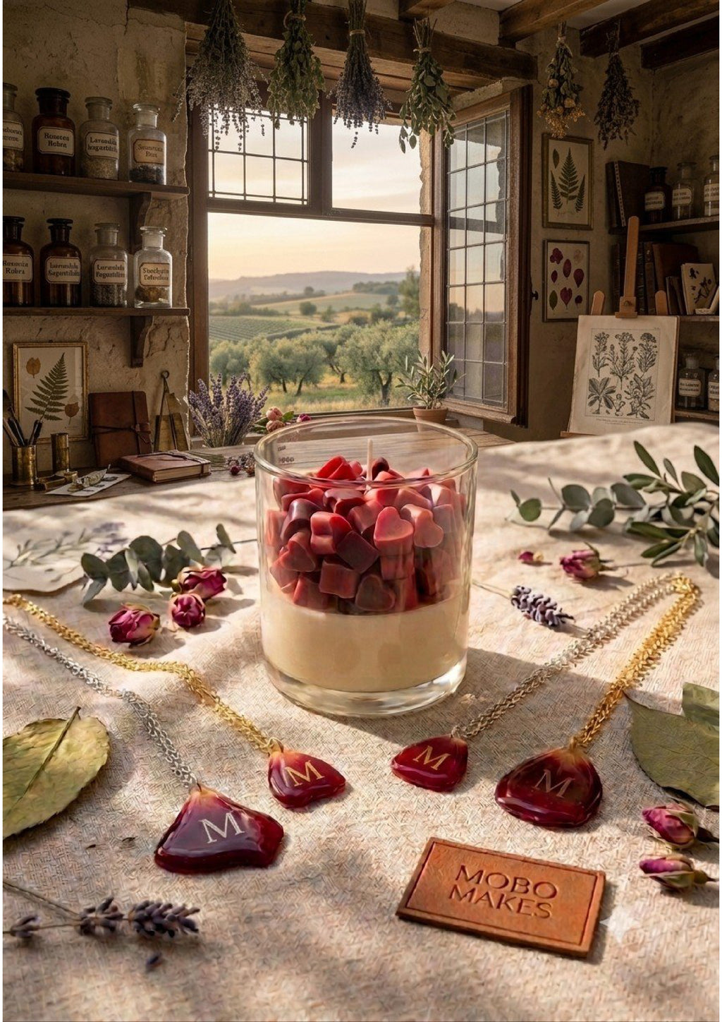 Heart Embed Soy Candle – Luxury Strawberry & Rose Wax Melt Jar | Mobo Makes