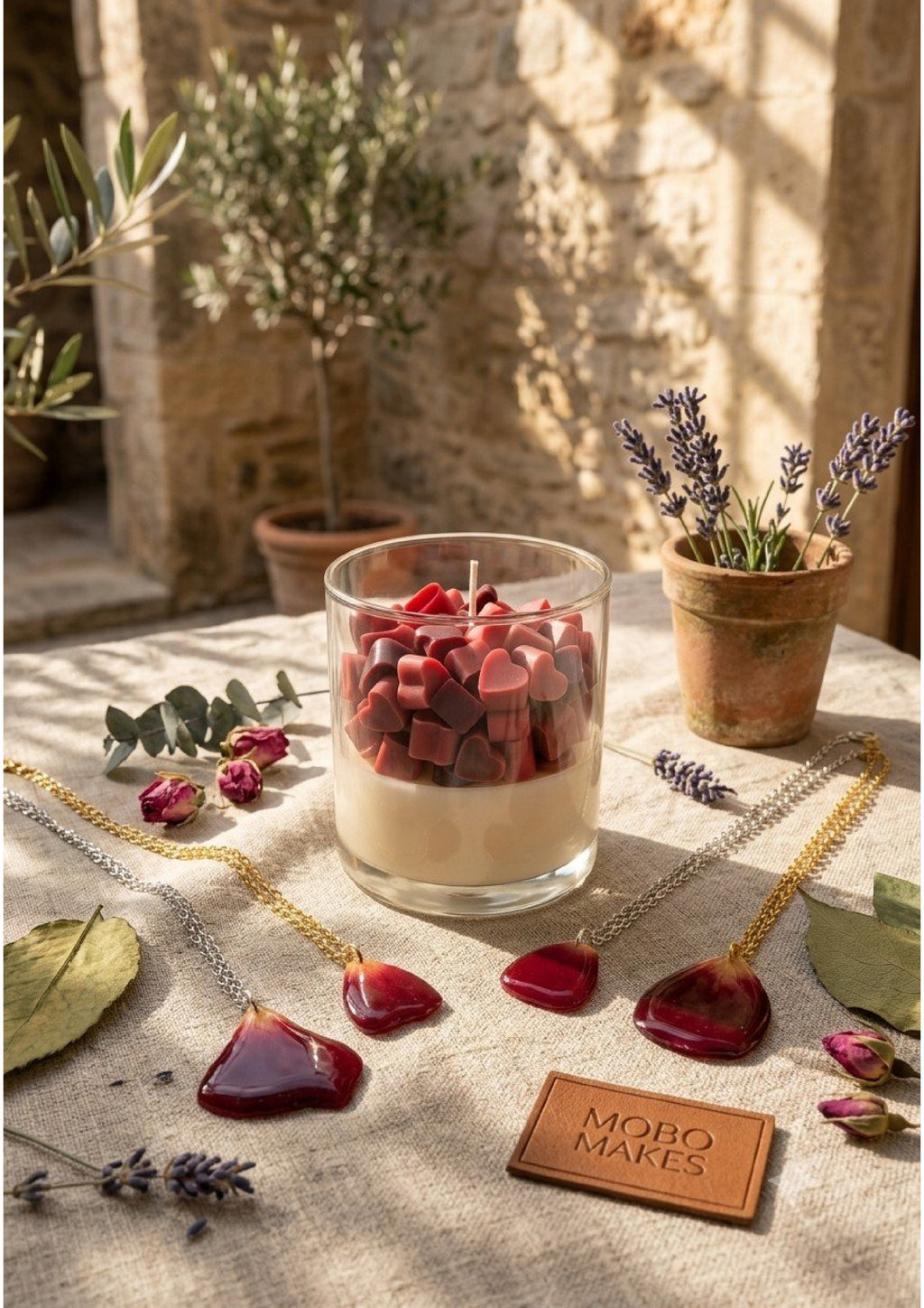 Heart Embed Soy Candle – Luxury Strawberry & Rose Wax Melt Jar | Mobo Makes
