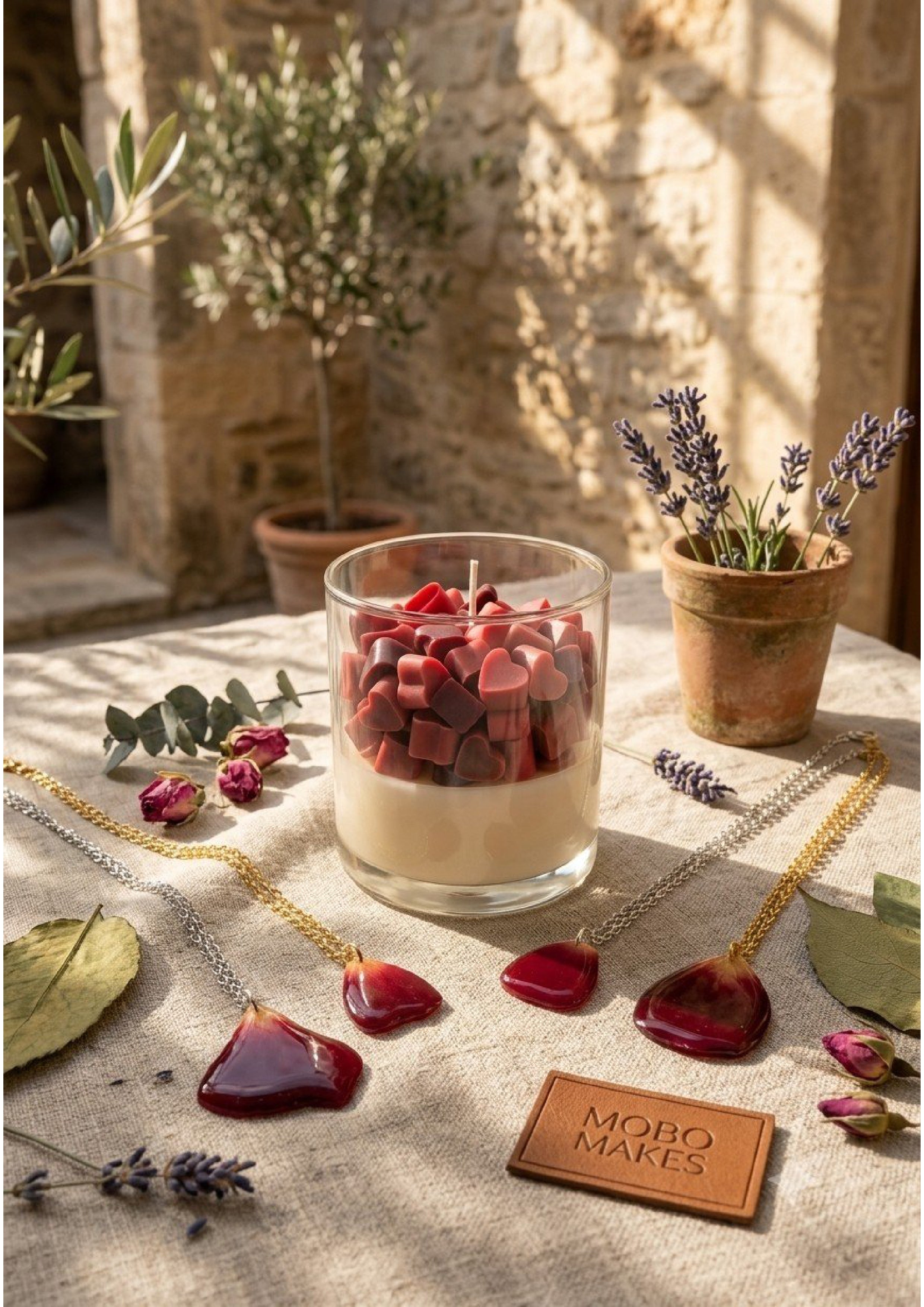 Heart Embed Soy Candle – Luxury Strawberry & Rose Wax Melt Jar | Mobo Makes