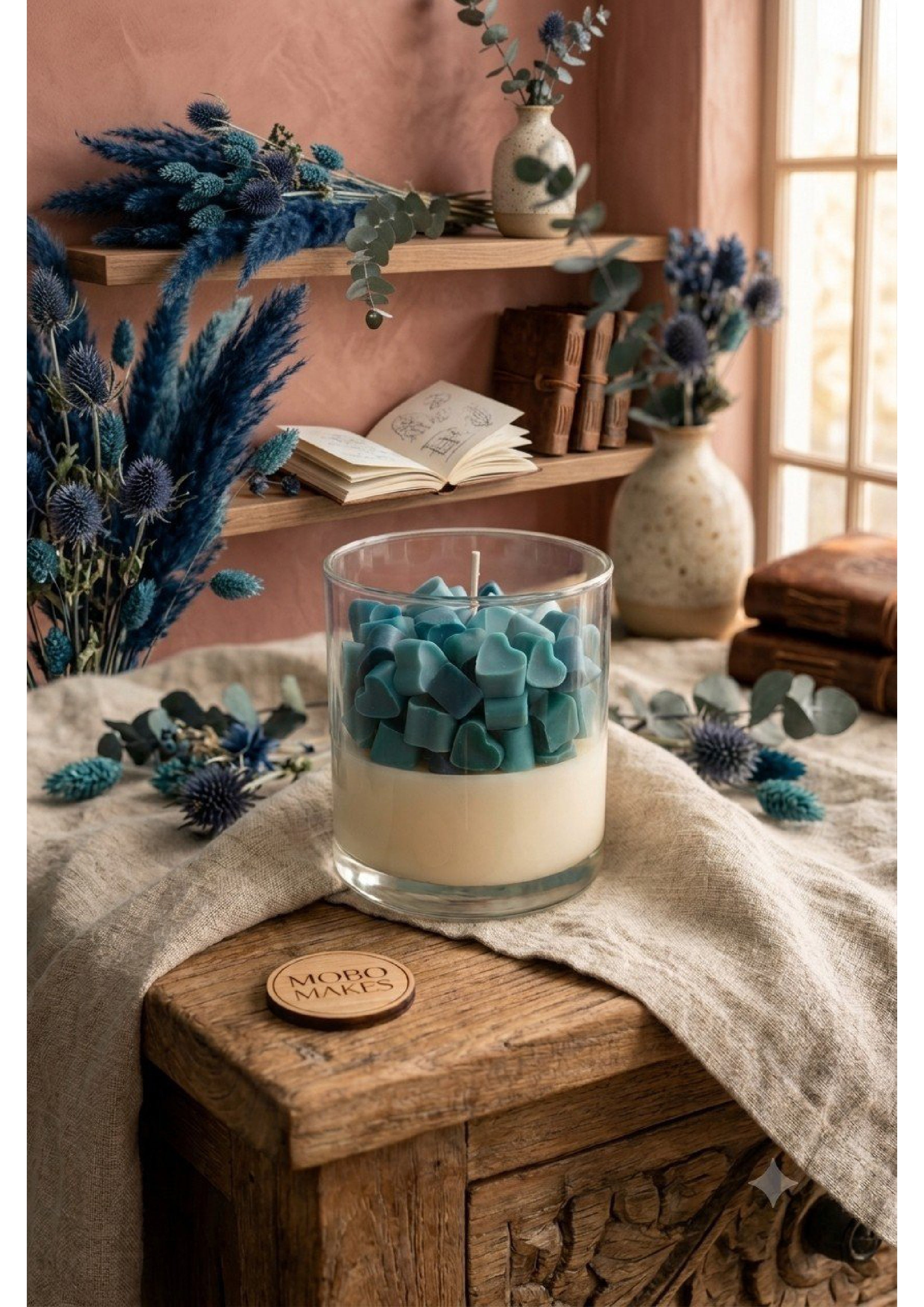 Handmade Heart Wax Layered Scented Candle – Clear Glass Aesthetic Jar Candle