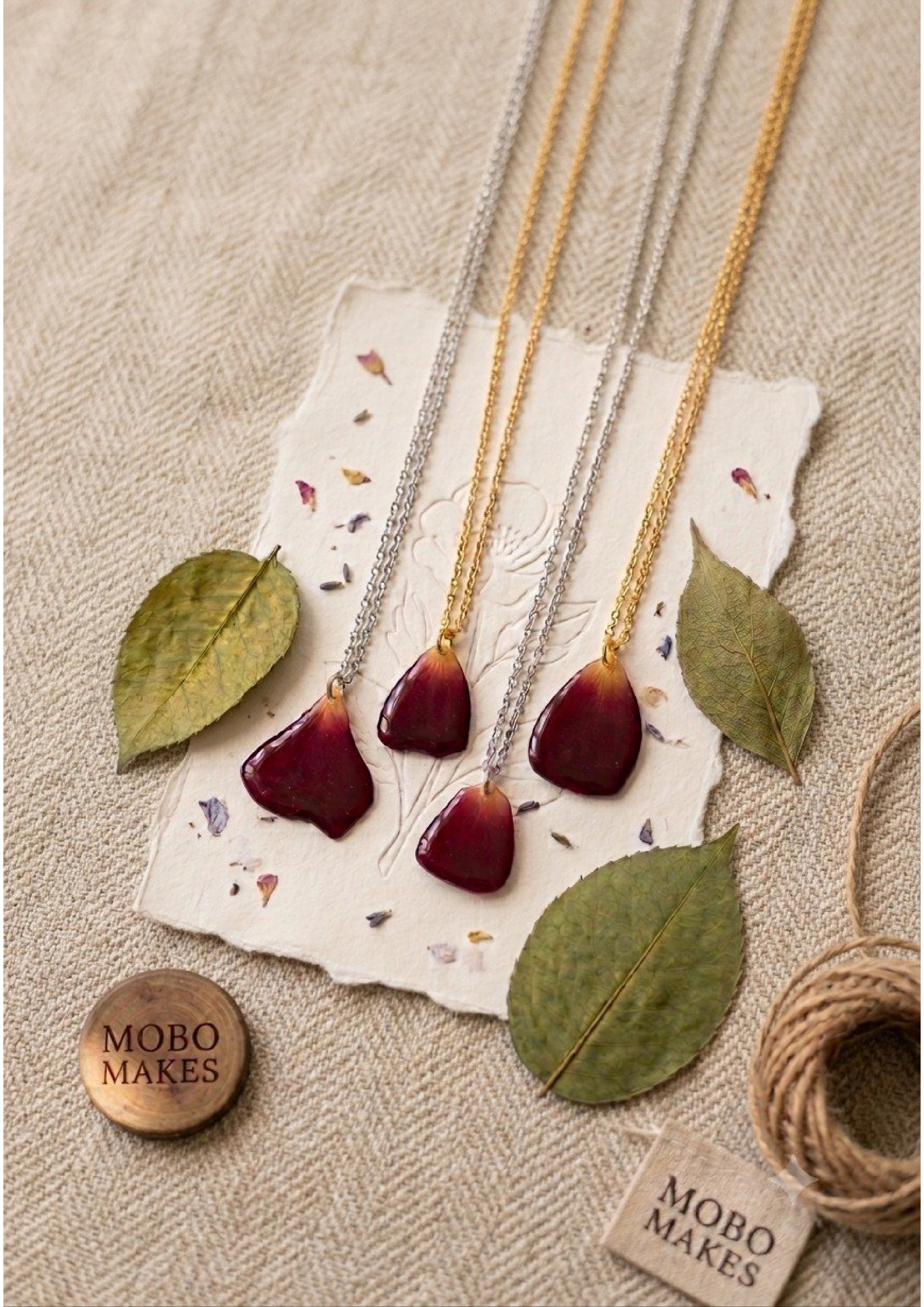 Pressed Rose Petal Pendant – Handmade Botanical Resin Necklace | Mobo Makes