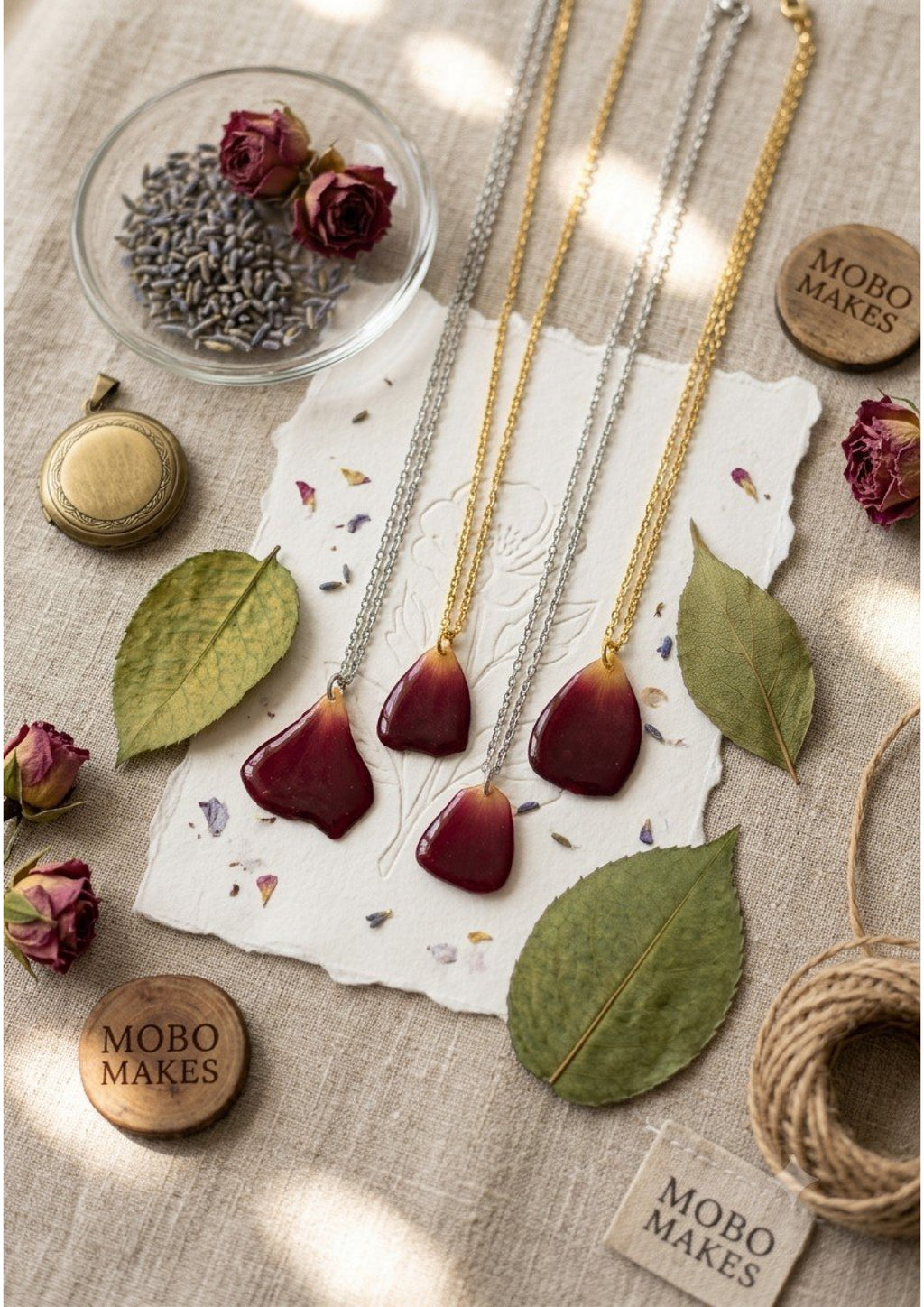 Pressed Rose Petal Pendant – Handmade Botanical Resin Necklace | Mobo Makes