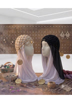 Handmade Crochet Hijab Accessory Cap – Jeweled Net Bonnet with Draping Gold Chains