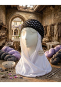 Handmade Black Crochet Hijab Accessory – Glitzy Beaded Hair Net with Forehead Swag Chain