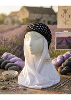Handmade Black Crochet Hijab Accessory – Glitzy Beaded Hair Net with Forehead Swag Chain