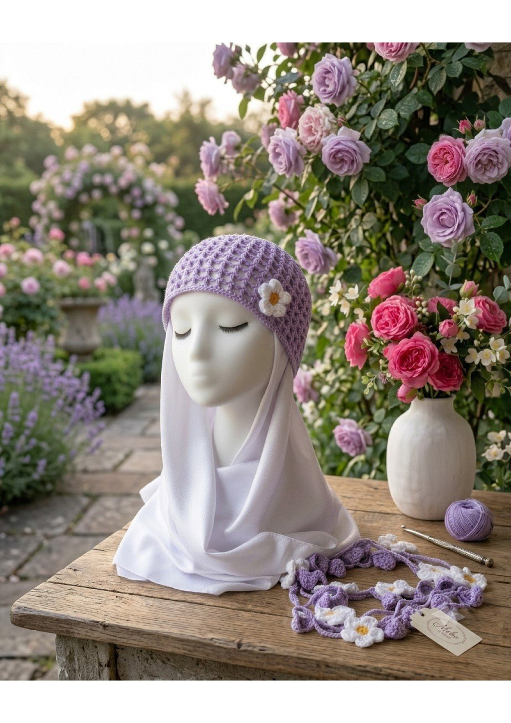 Handmade Pastel Purple Mesh Hair Net – Coquette Daisy Flower Knit Cap