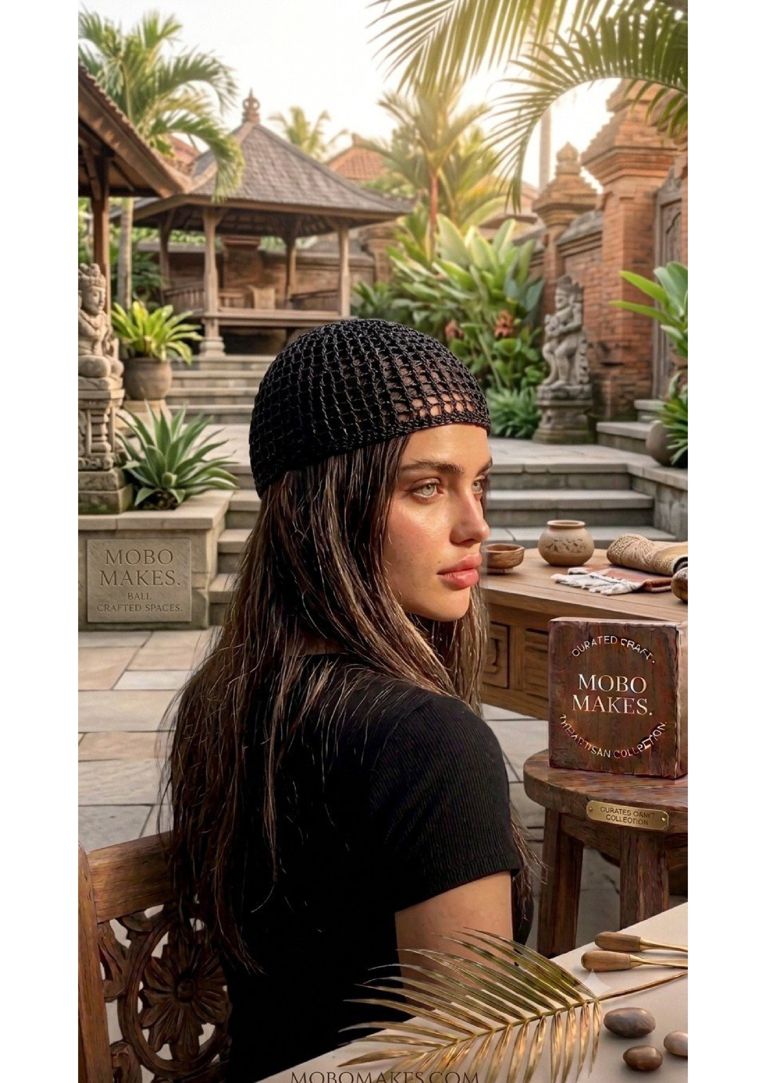 Minimalist Crochet Skull Cap – Sleek Open-Weave Black Hair Net | Mobo Makes