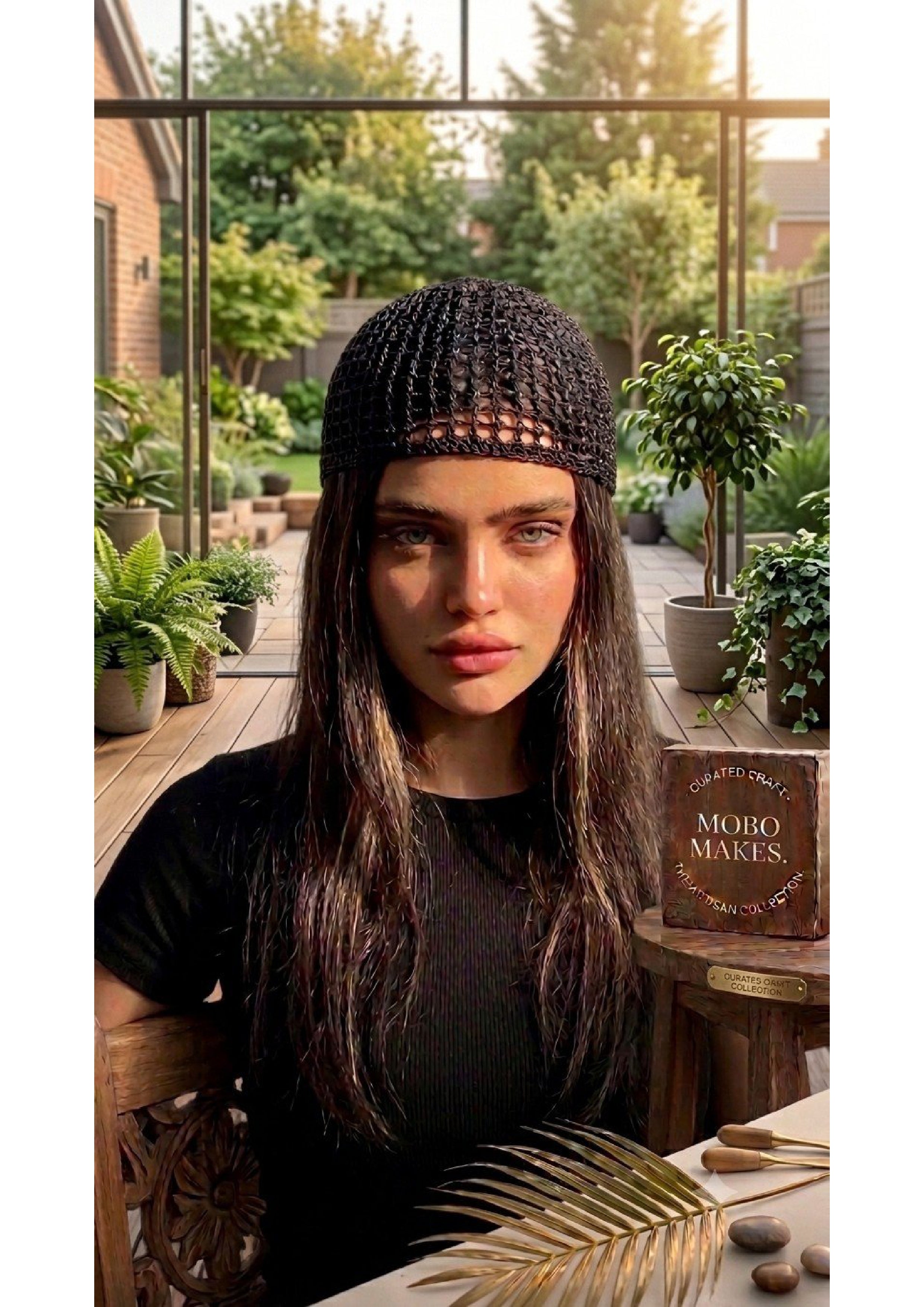 Minimalist Crochet Skull Cap – Sleek Open-Weave Black Hair Net | Mobo Makes