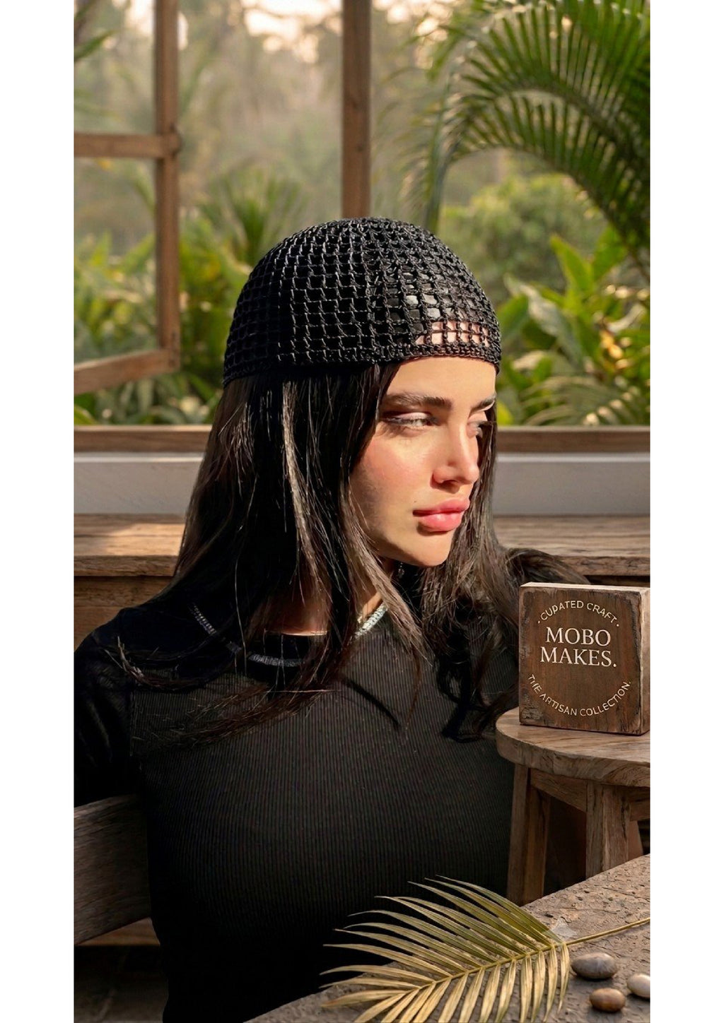 Minimalist Crochet Skull Cap – Sleek Open-Weave Black Hair Net | Mobo Makes