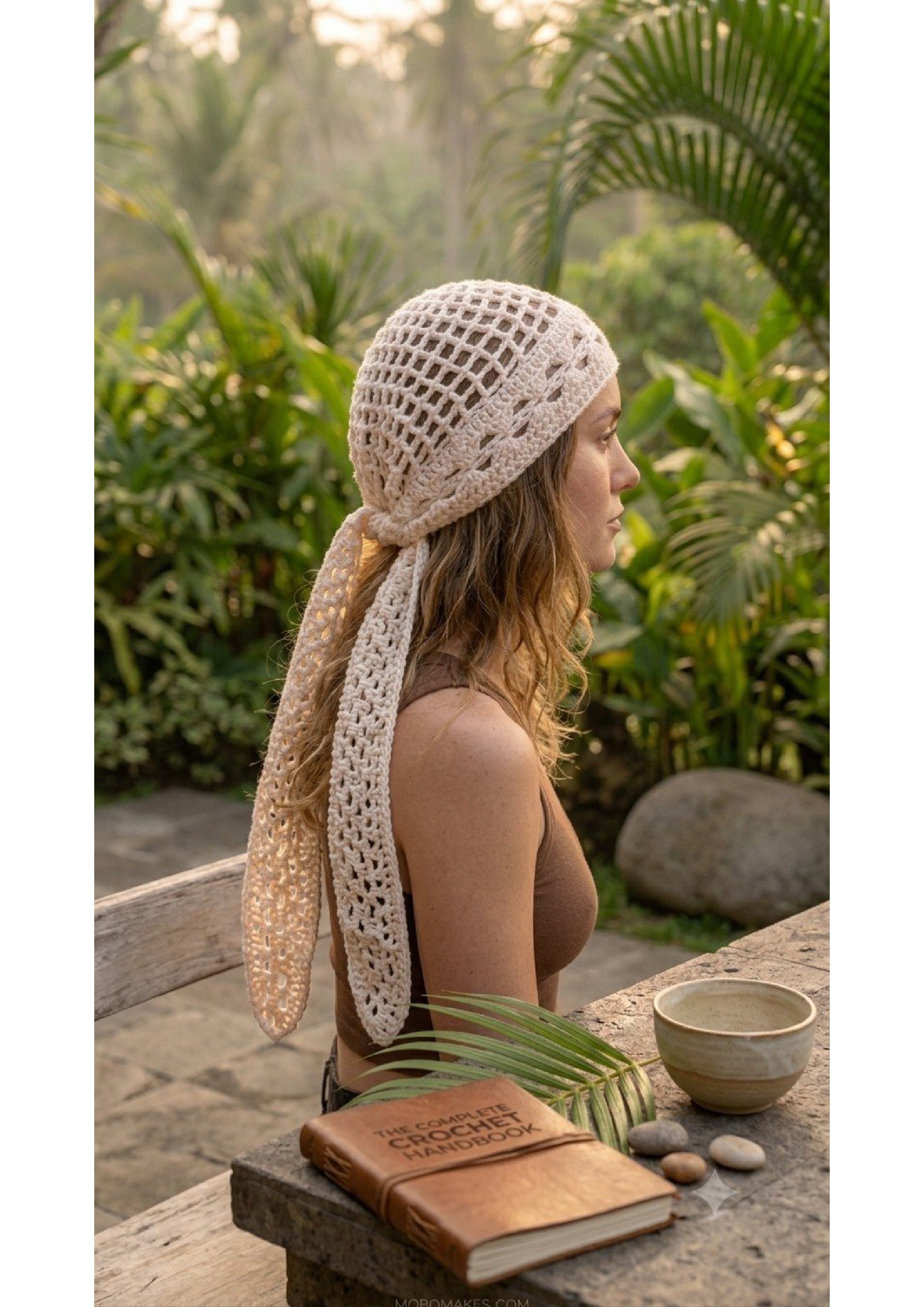 Tied Crochet Mesh Hair Scarf – Long Draping Boho Kerchief Snood | Mobo Makes