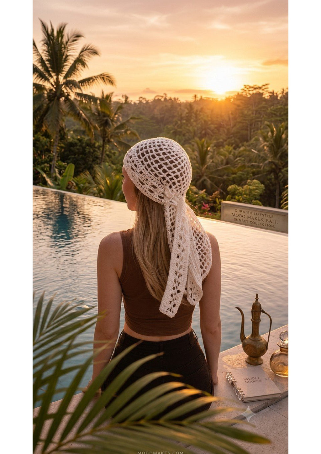Tied Crochet Mesh Hair Scarf – Long Draping Boho Kerchief Snood | Mobo Makes