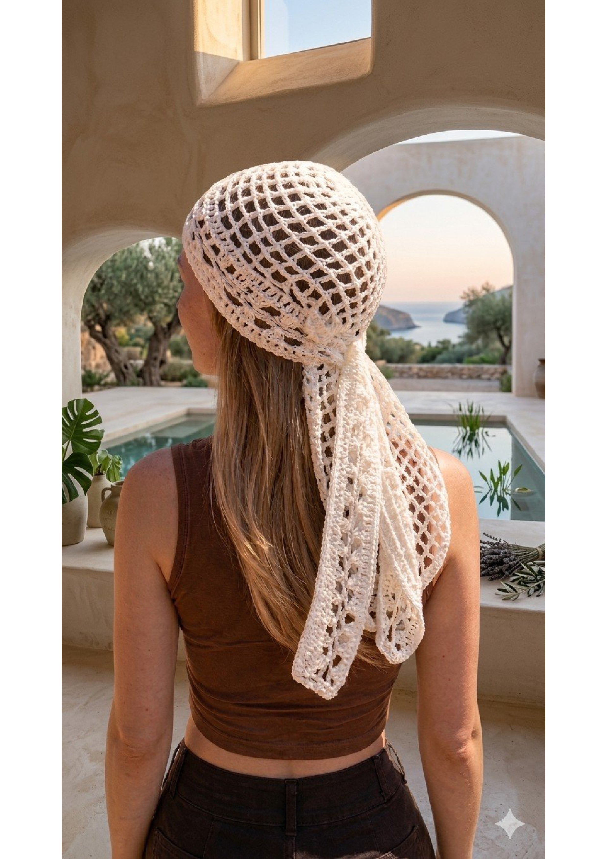 Tied Crochet Mesh Hair Scarf – Long Draping Boho Kerchief Snood | Mobo Makes