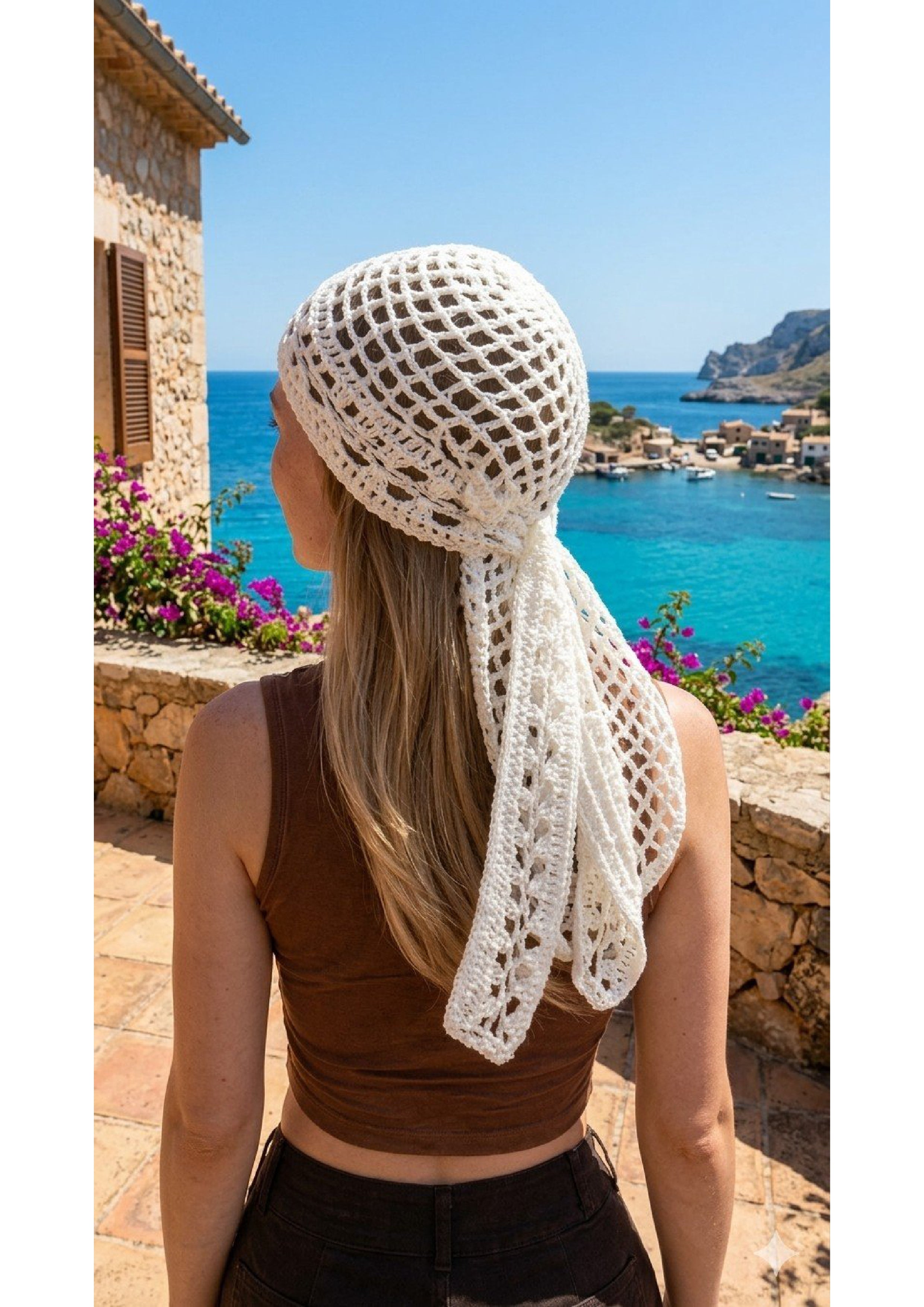 Tied Crochet Mesh Hair Scarf – Long Draping Boho Kerchief Snood | Mobo Makes