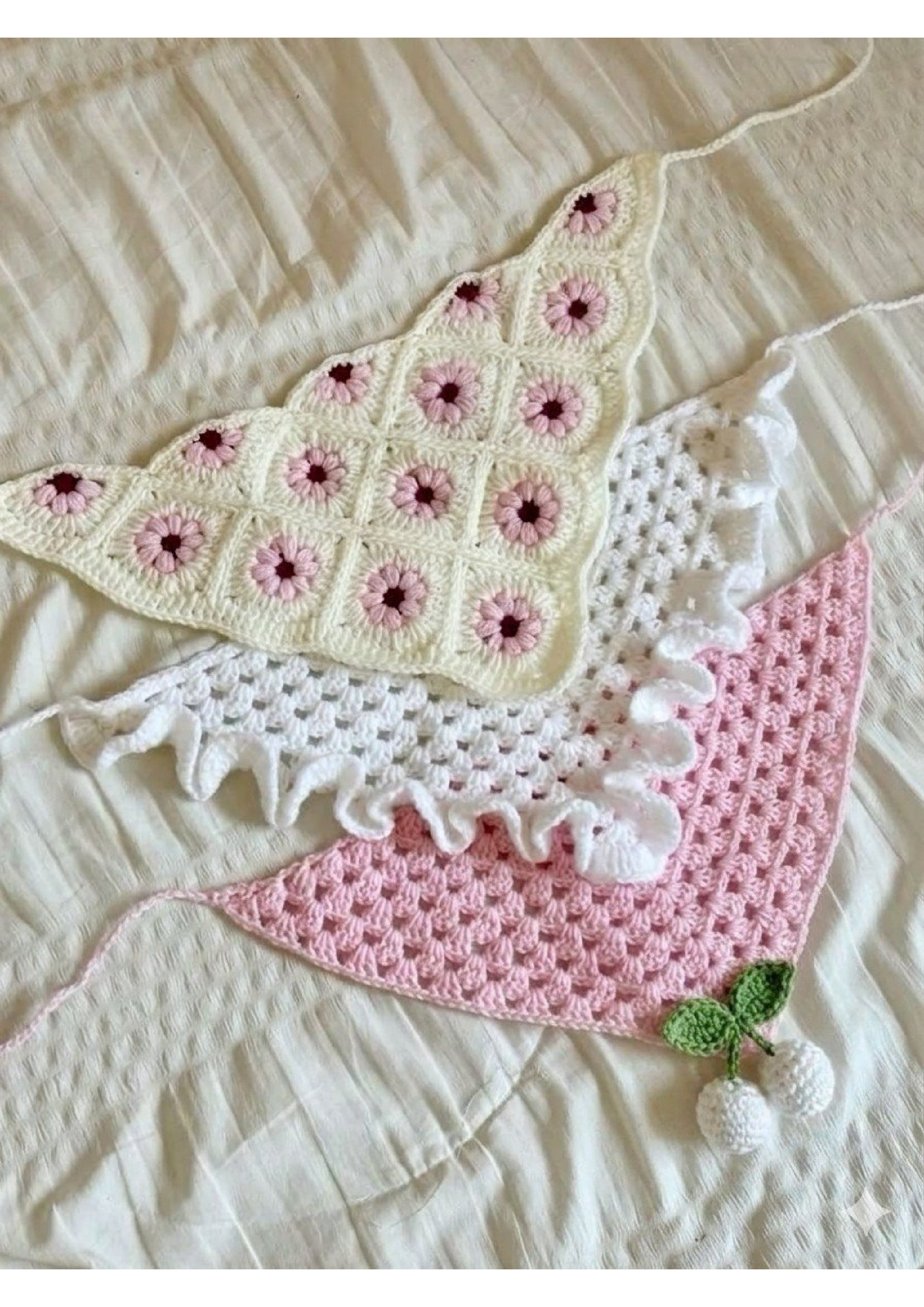 Handmade Crochet Triangle Bandana – Floral Patchwork & Ruffle Kerchief | Mobo Makes