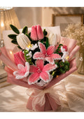 Handmade Pipe Cleaner Flower Bouquet | Artificial Pink Lily & Tulip Chenille Stem Arrangement | Unique Everlasting Gift