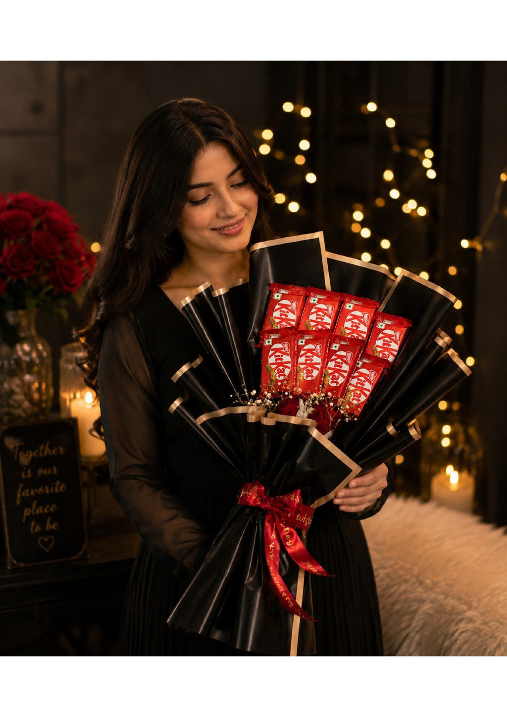 KitKat Chocolate Bouquet in Premium Black & Gold Wrapping | Romantic Edible Gift for Birthdays, Anniversaries, Valentine's Day & Proposals