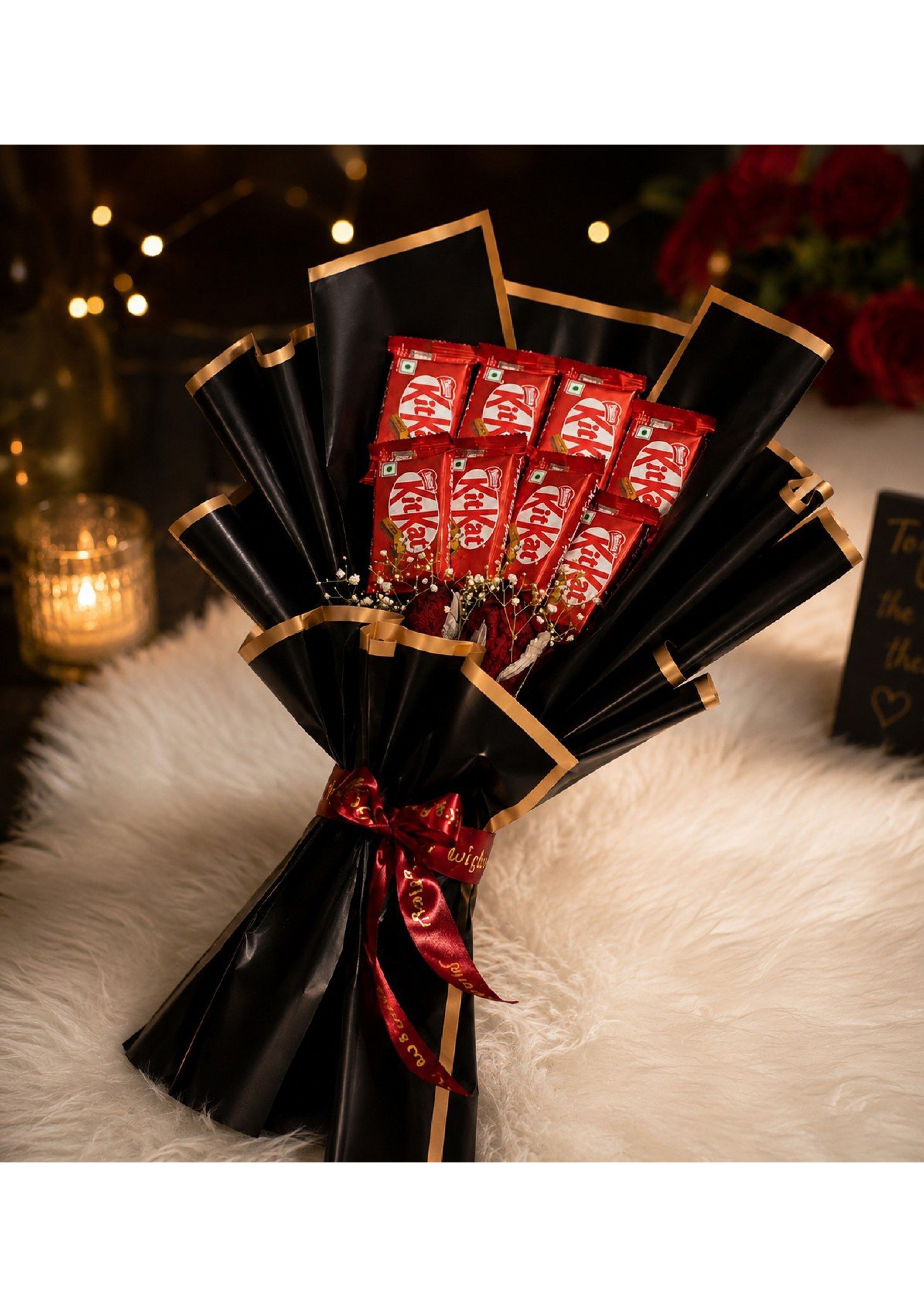 KitKat Chocolate Bouquet in Premium Black & Gold Wrapping | Romantic Edible Gift for Birthdays, Anniversaries, Valentine's Day & Proposals