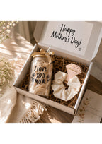 Premium Mother’s Day Self-Care Gift Box Set | Aesthetic Glass Tumbler with Bamboo Lid & Silk Scrunchie | Personalized Gift Hamper for Mom