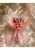 Handcrafted Pink Chenille Pipe Cleaner Tulip & Lily Bouquet | Unique Everlasting Velvet Flower Gift with Blush Pink Butterfly Wing Wrapping for Her
