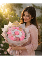 Handcrafted Crochet Pink & White Rose Bouquet with Crown and Butterflies | Premium Knit Eternal Floral Arrangement for Mother's Day, Birthdays & Anniversaries