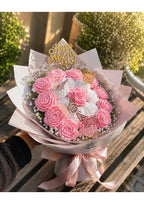 Handcrafted Crochet Pink & White Rose Bouquet with Crown and Butterflies | Premium Knit Eternal Floral Arrangement for Mother's Day, Birthdays & Anniversaries