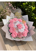Handcrafted Crochet Pink & White Rose Bouquet with Crown and Butterflies | Premium Knit Eternal Floral Arrangement for Mother's Day, Birthdays & Anniversaries