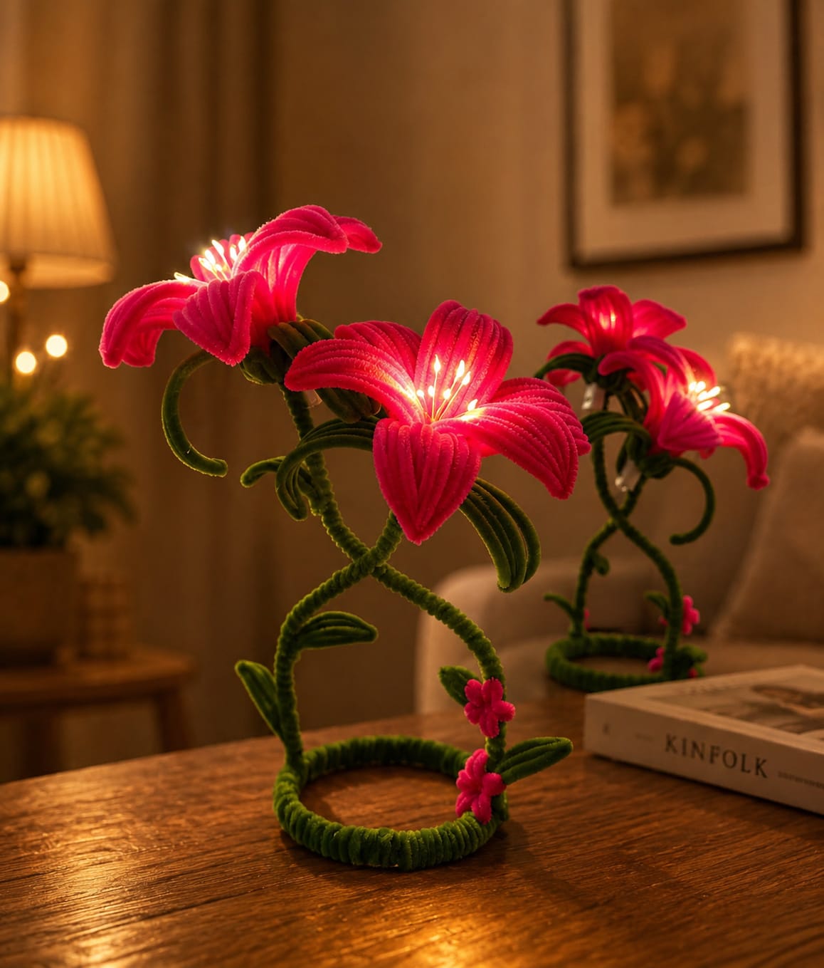 Handmade Pipe Cleaner Flower LED Night Light – Aesthetic Lily Desk Lamp