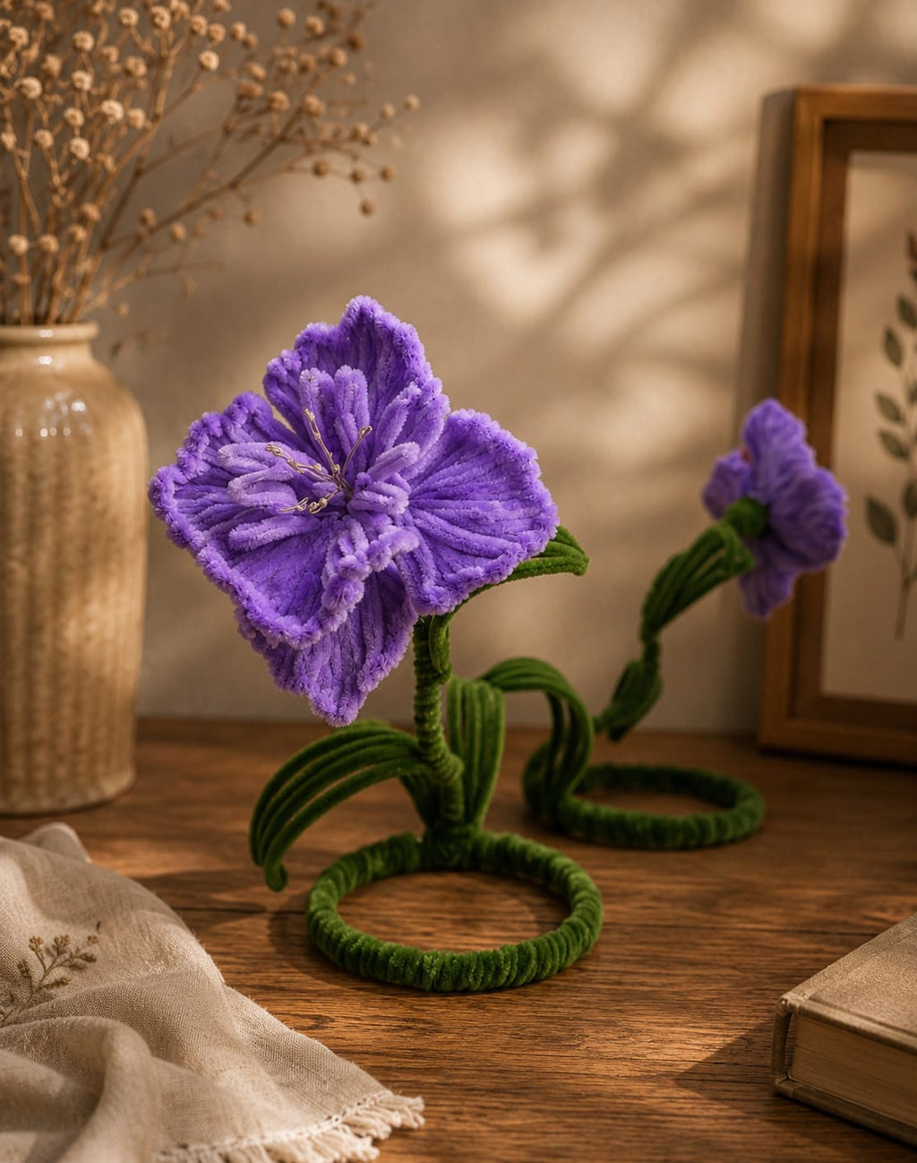 Lavender Velvet Flower Sculptures | Whimsical Desk Decor | Mobo Makes