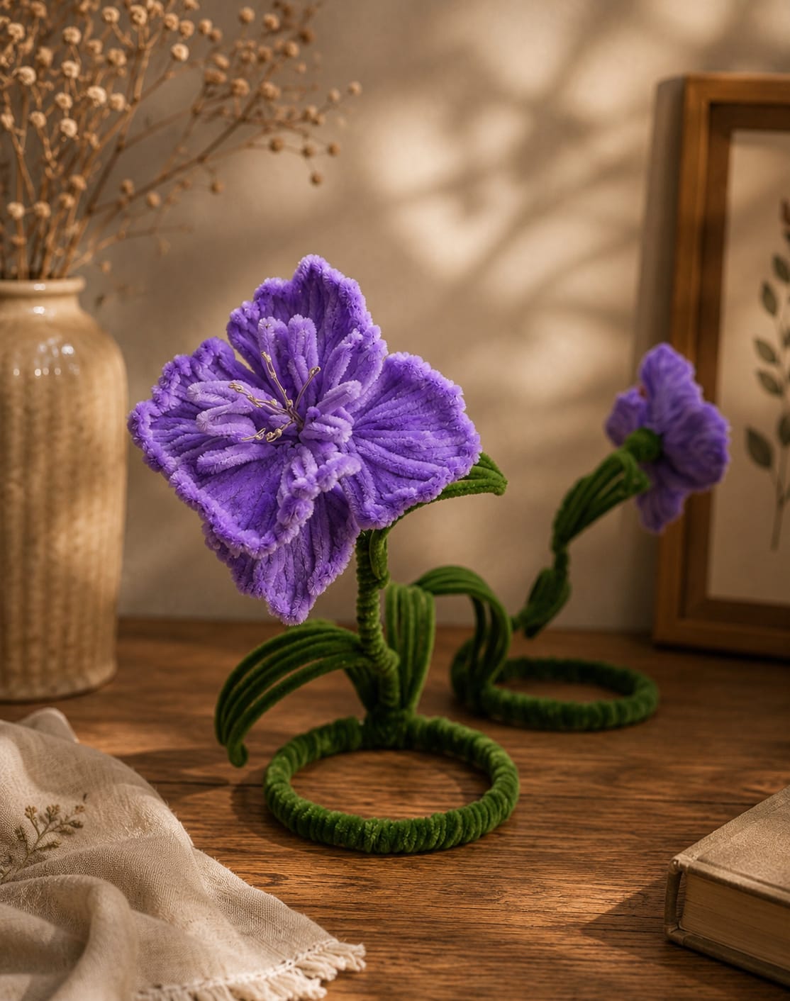 Lavender Velvet Flower Sculptures | Whimsical Desk Decor | Mobo Makes