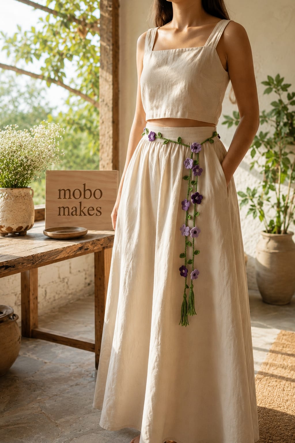 Handmade Crochet Flower Belt – Cottagecore Floral Vine Waist Strap | Mobo Makes