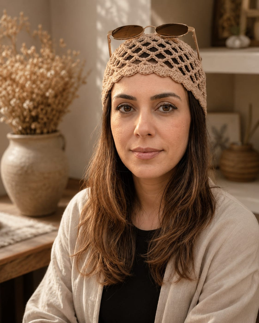 Handmade Crochet Mesh Skull Cap – Boho Fishnet Hair Bandana Headwrap