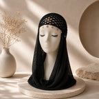 Handmade Net Bonnet with Celestial Charms – Macramé Diamond Pendant Headpiece
