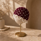 Pearl Embellished Crochet Hair Cap – Burgundy Vintage Mesh Headpiece | Mobo Makes