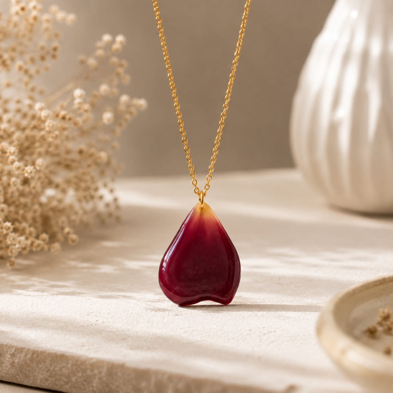 Pressed Rose Petal Pendant – Handmade Botanical Resin Necklace | Mobo Makes SET OF 4
