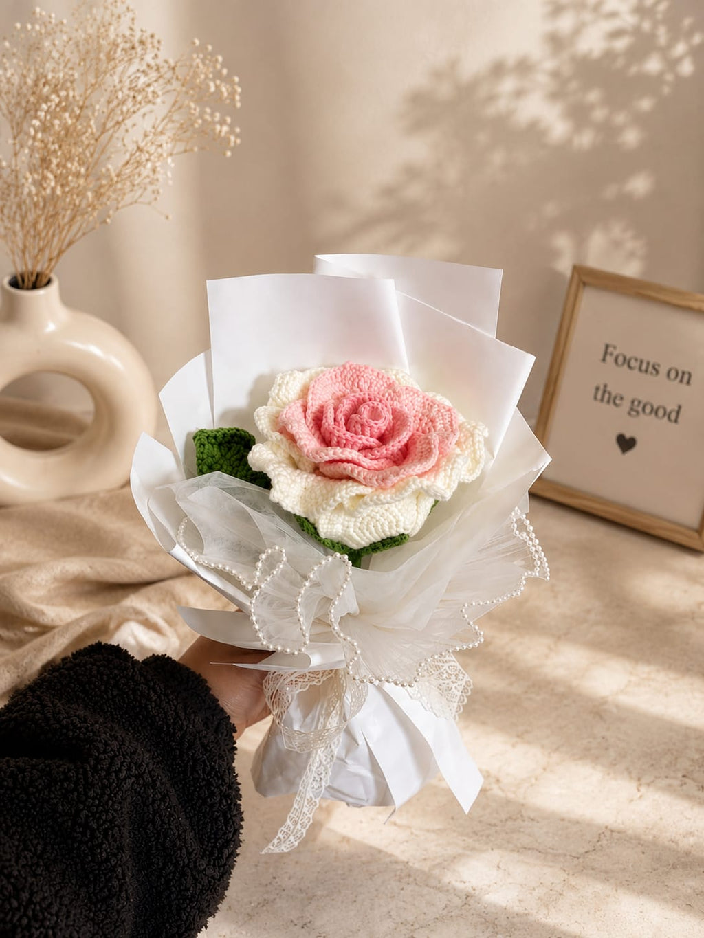 Blush Eternal Rose Crochet Bouquet | Handmade Luxury Forever Flower Gift | MOBO MAKES