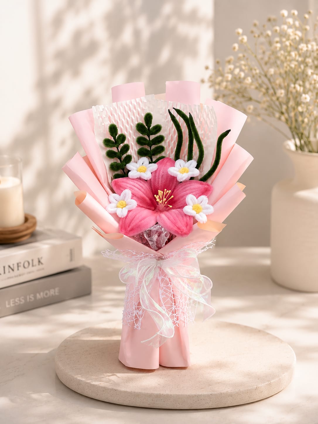Handmade Pink Lily Crochet Flower Bouquet | Luxury Forever Floral Gift I MOBO MAKES
