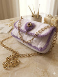Luxury Handcrafted Lavender & White Crochet Sling Bag | Premium Checkerboard Crossbody Bag for Women | MOBO MAKES