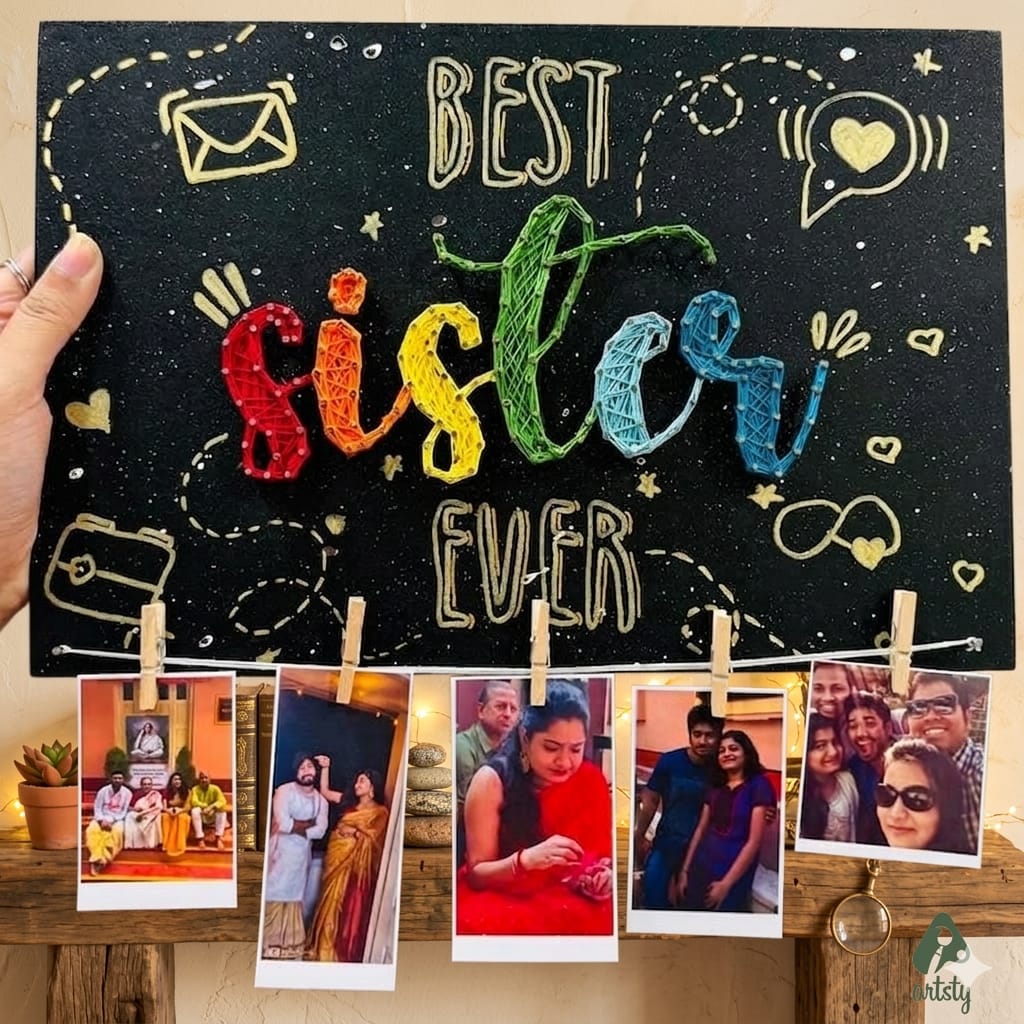 Personalized Best Sister String Art Photo Frame | Handmade Memory Board Gift witH Clips | MOBO MAKES