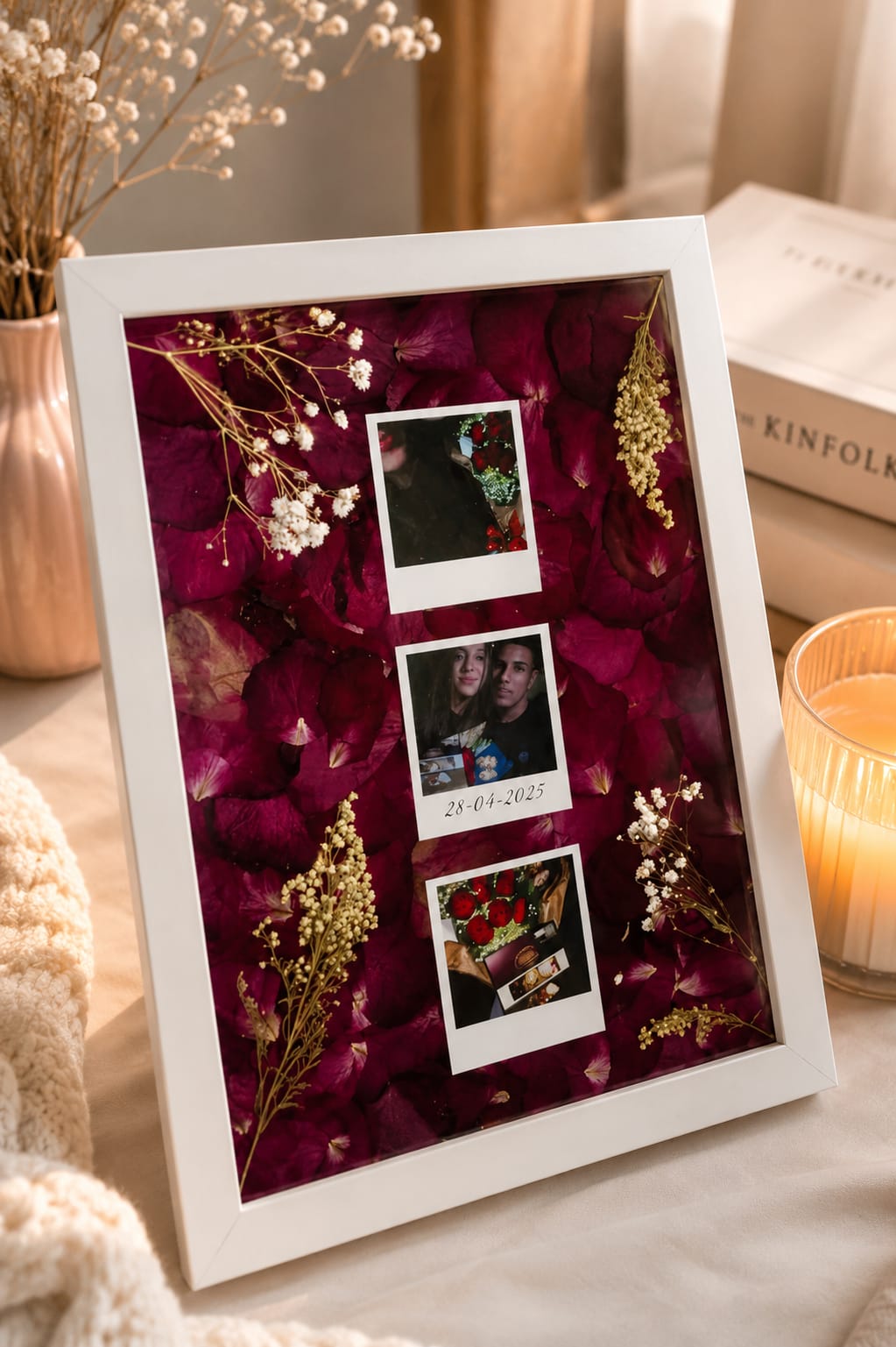 Personalized Pressed Rose Petal Floating Frame – Custom Wedding & Anniversary Photo Gift