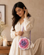 Handmade Crochet Rose Flower Sling Bag – Pastel Multi-Color Crossbody