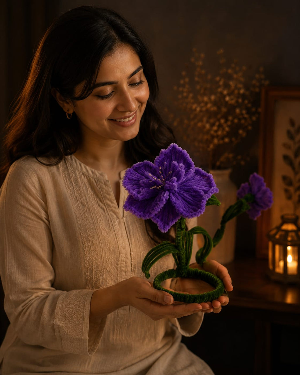 Lavender Velvet Flower Sculptures | Whimsical Desk Decor | Mobo Makes