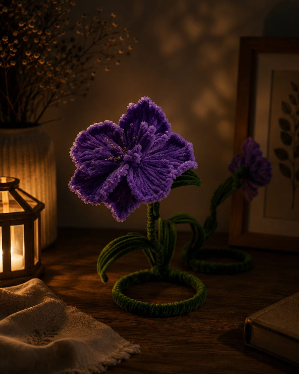 Lavender Velvet Flower Sculptures | Whimsical Desk Decor | Mobo Makes