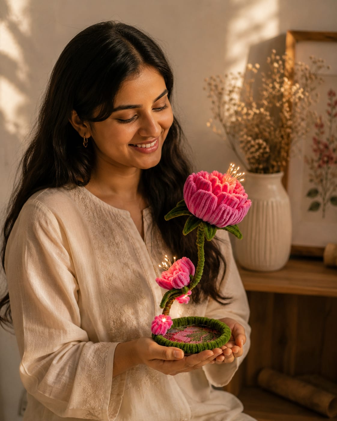 Glowing Pink Peony Lamps | Aesthetic Floral Nightlight | Mobo Makes