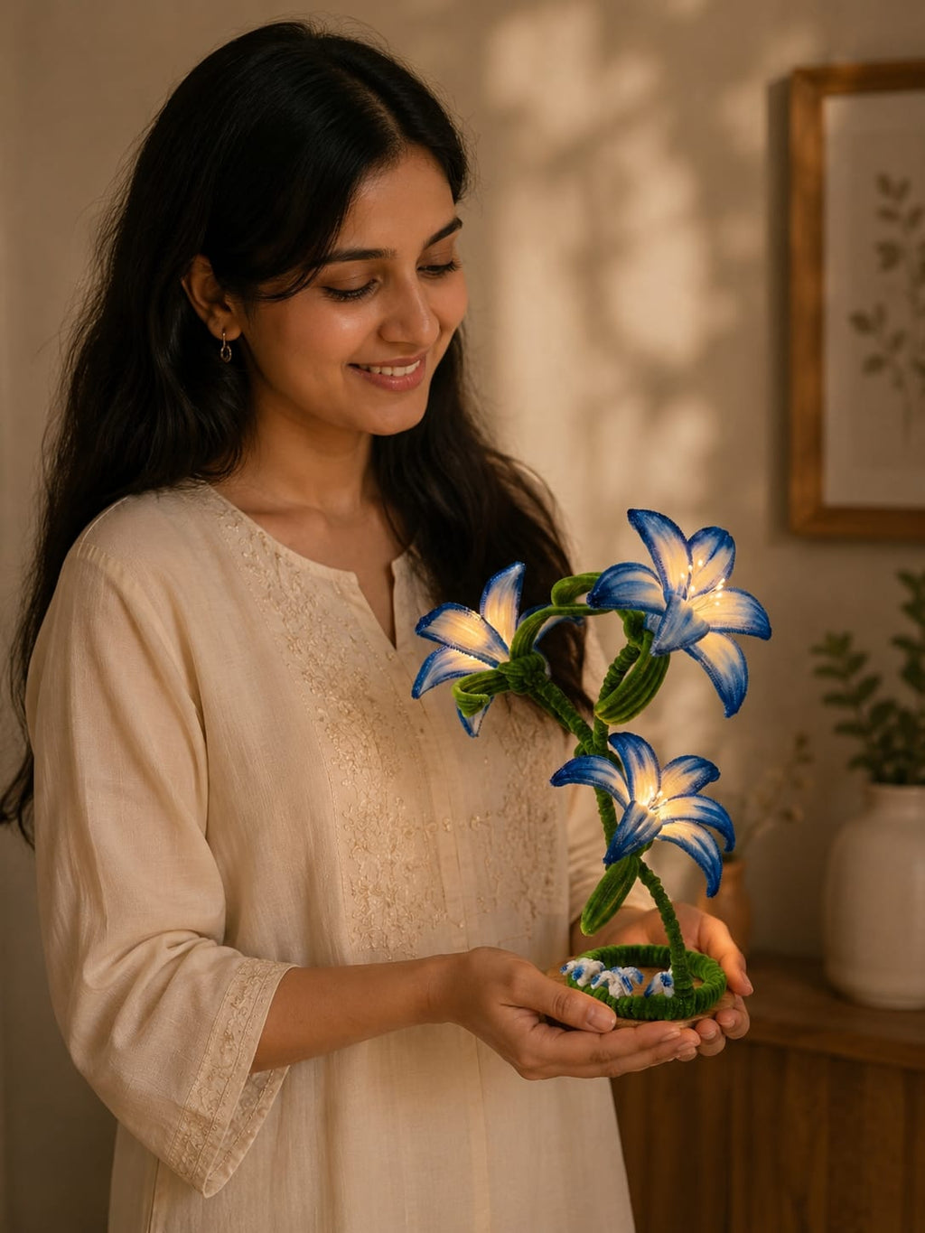 Handcrafted Blue Velvet Lily Lights | Luxury Botanical Art | Mobo Makes